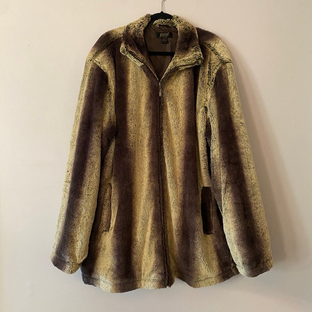 Possi New York Vintage Mobwife Brown Faux Fur Long Coat Striped Women's size XXL